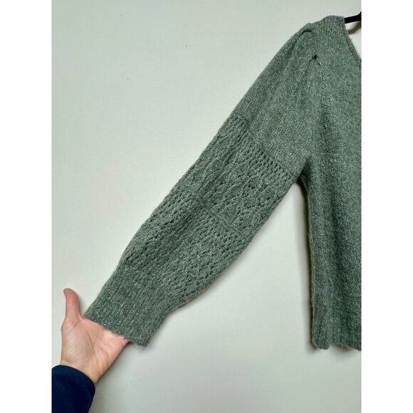 OLD NAVY Wool Blend Boat-Neck Heathered Pointelle-Knit Sweater, Olive, Sz 2X - Picture 4 of 9